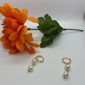 Gold and Pearl Hoops Drop Earrings